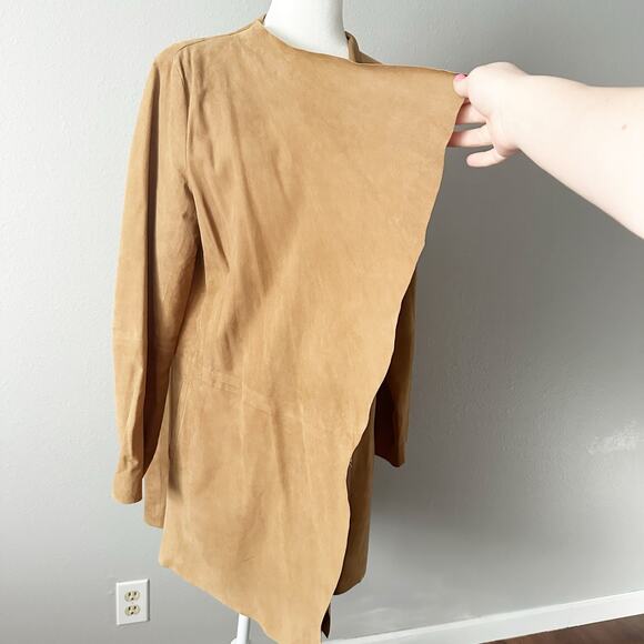 Eileen Fisher Tan Goat Suede Open Drape Front Jacket Women's Size Medium - Picture 5 of 15